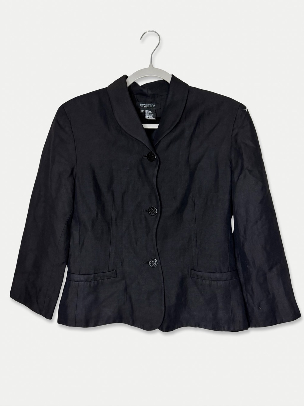 Etcetera Black Linen Blend 3/4 Sleeve Blazer Jacket Size 10